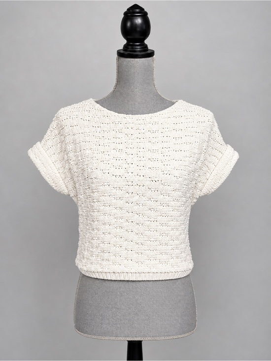 LOFT Tops - LOFT white cropped short sleeve sweater top size medium